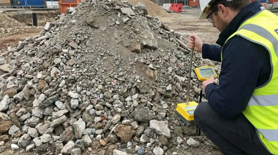 Crushed Concrete Pile Showing Density Measurement