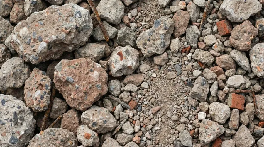 Close up of recycled concrete aggregate showing different sizes