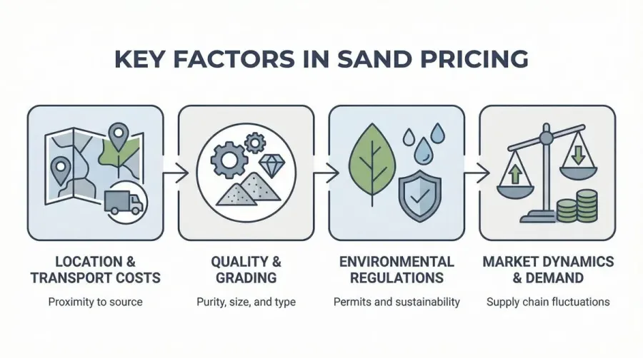Infographic illustrating key factors affecting sand pricing