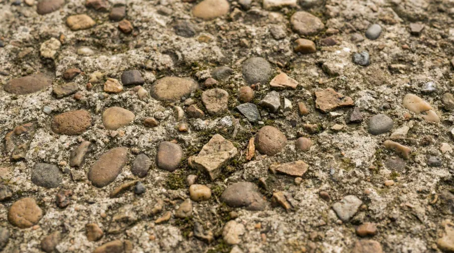Close-up view of exposed aggregate concrete texture detail