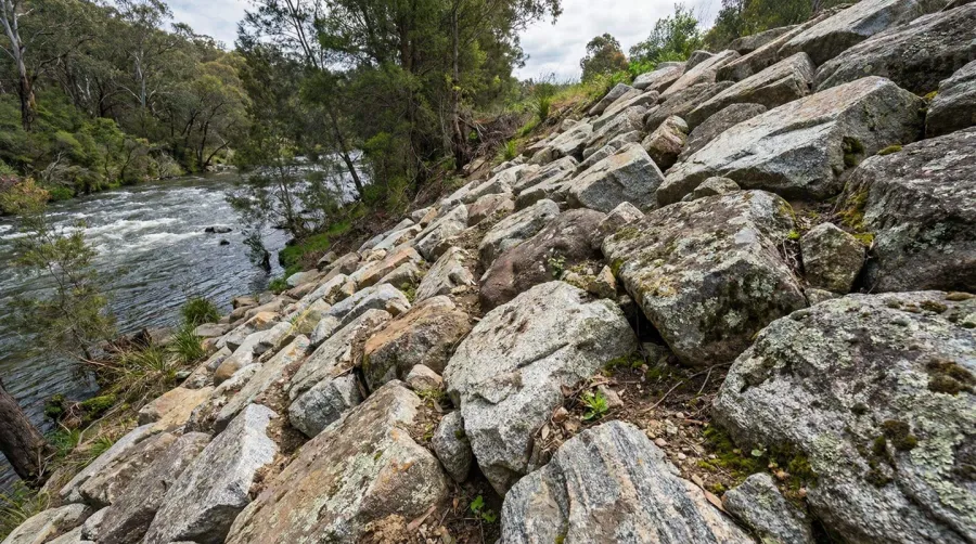 Riprap stones preventing erosion on slope