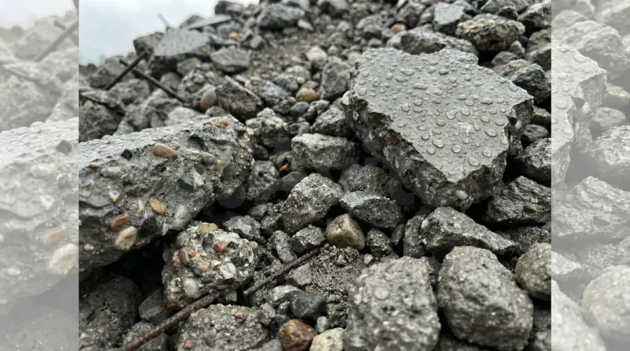 Crushed concrete pile with water droplets