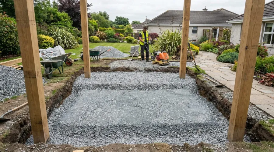 Crushed Stone Pergola Base Foundation Construction