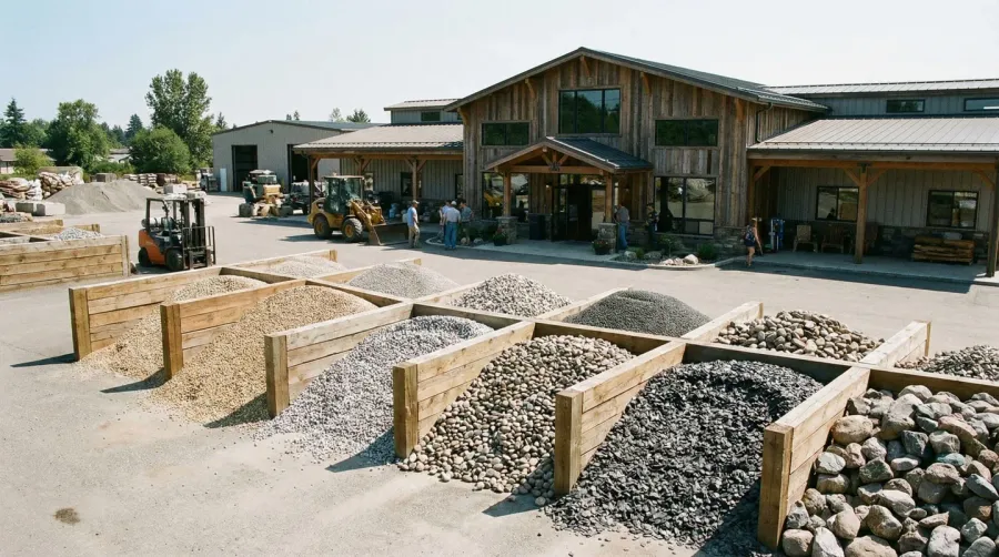 Local gravel supplier storefront with various gravel types displayed