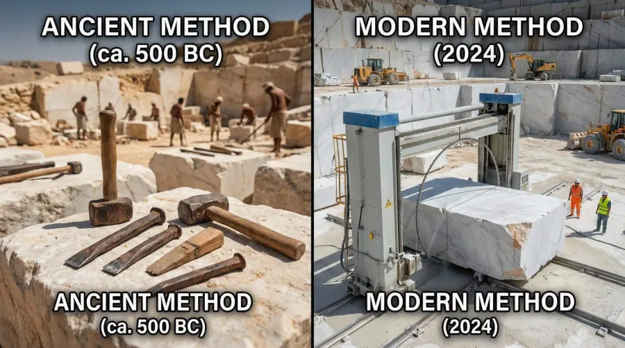 Ancient Marble Quarry Tools Versus Modern Diamond Wire Equipment Comparison