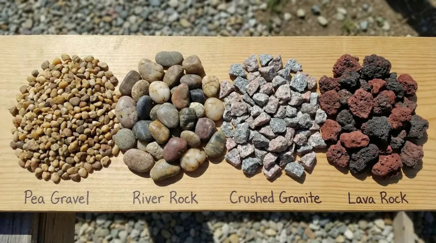 Different types of decorative gravel samples comparison
