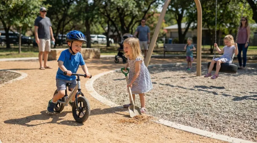 decomposed granite playground surface with children playing safely