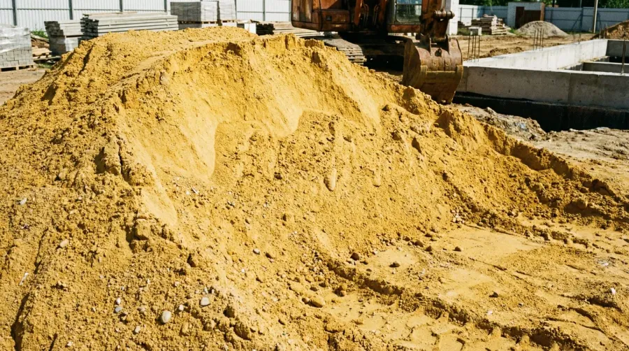Yellow sand pile at construction site