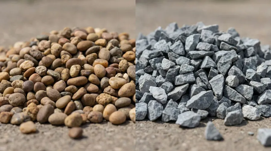Comparison of pea gravel and crushed stone materials side by side