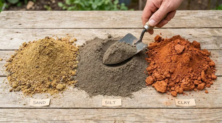 Comparison of different soil types showing texture and color differences