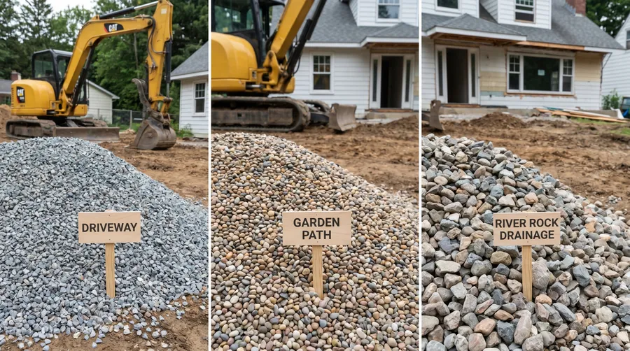Various gravel types displayed for different projects