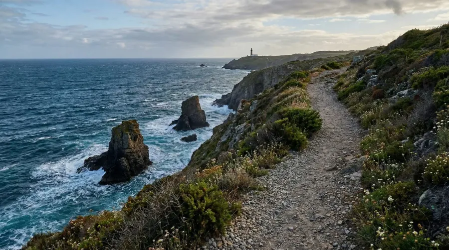 Coastal gravel trail overlooking ocean cliffs