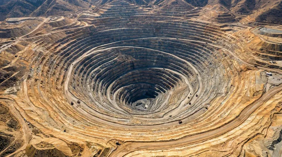 Bingham Canyon Mine aerial view showing massive depth and terraced walls