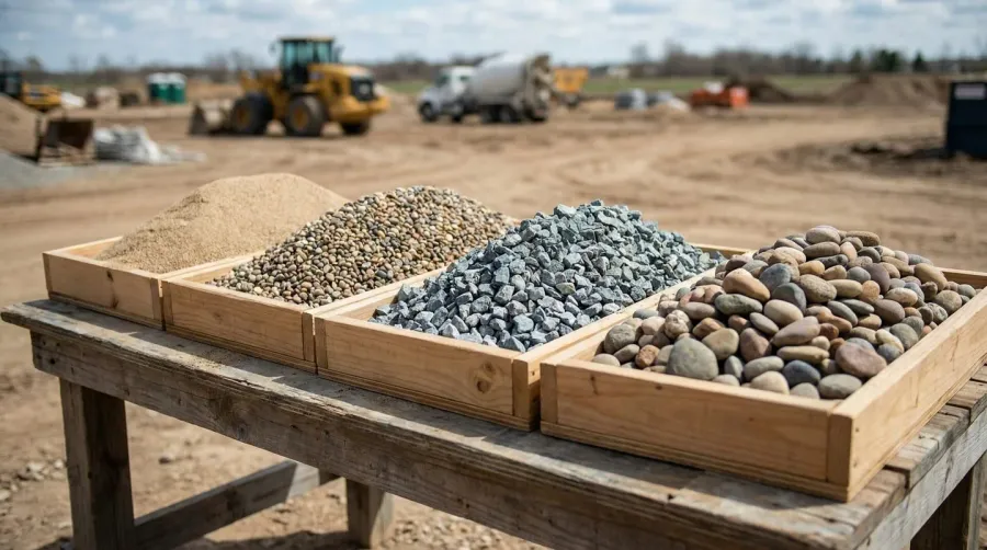 Different types of aggregate materials displayed side by side