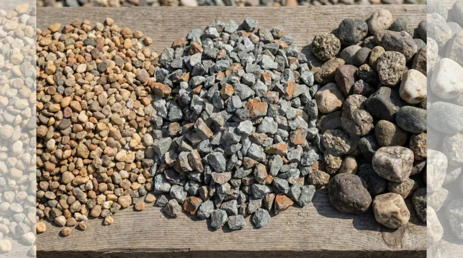 Comparison of three different gravel sizes side by side