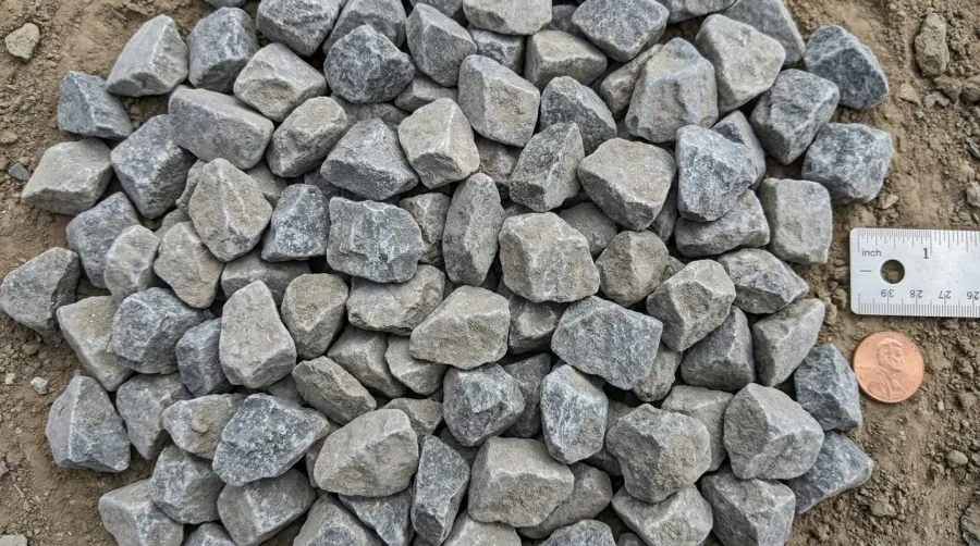 close-up view of #57 stone showing uniform angular pieces around 3/4 inch size