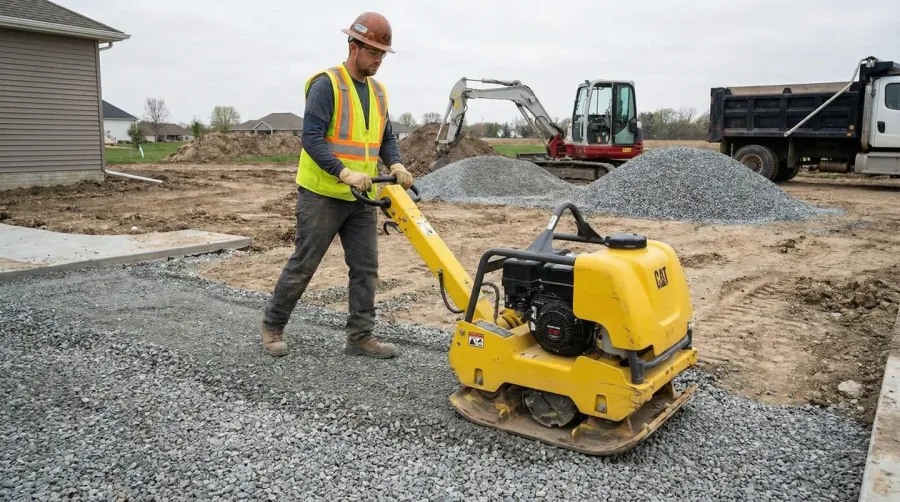 Driveway installation process compacting crusher run