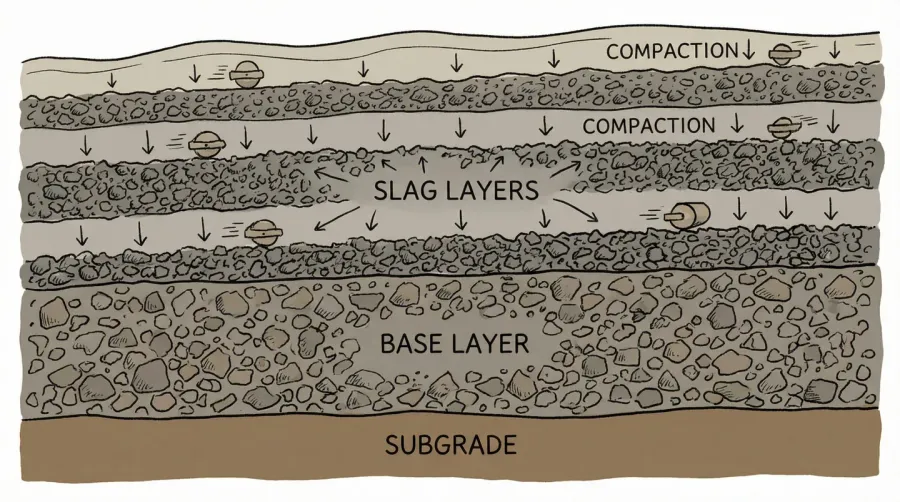 Cross section diagram of slag driveway layers