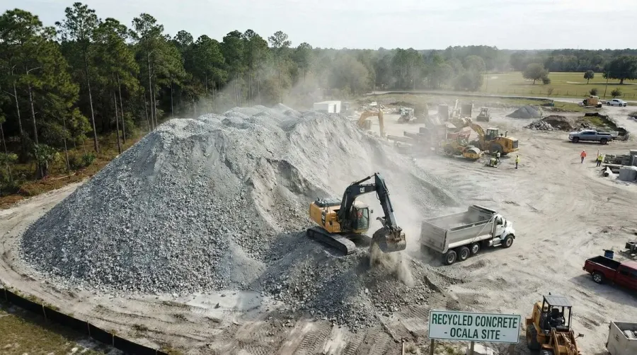 Crushed concrete pile at Ocala construction site