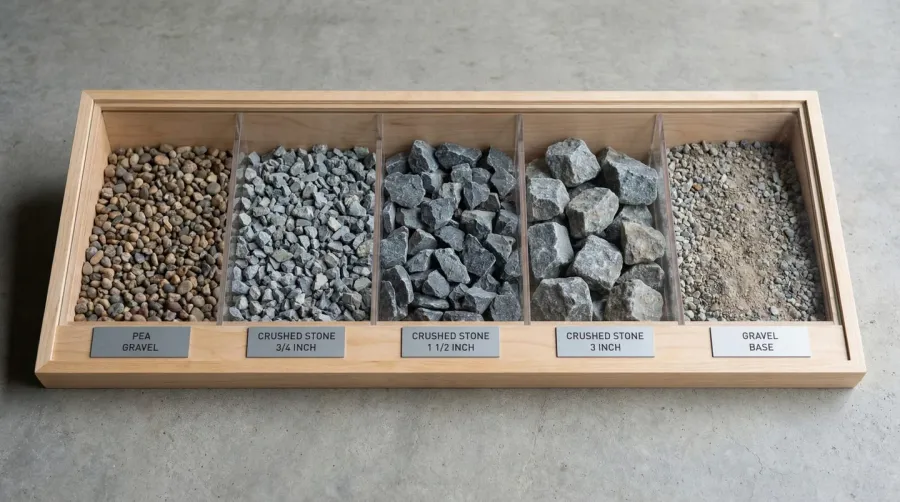 Gravel size comparison chart with different stone sizes displayed