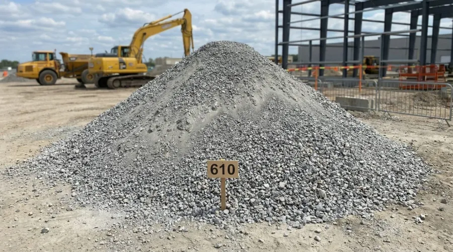 610 limestone gravel pile at construction site