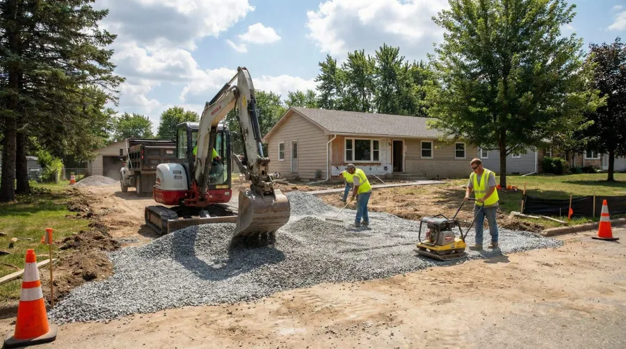 Side by side installation showing 2B gravel driveway construction