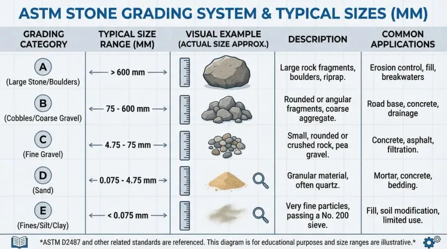 ASTM grading chart showing stone sizes in millimeters