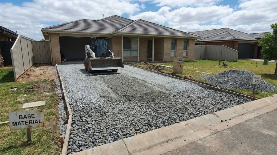 Crushed concrete being used as driveway base material