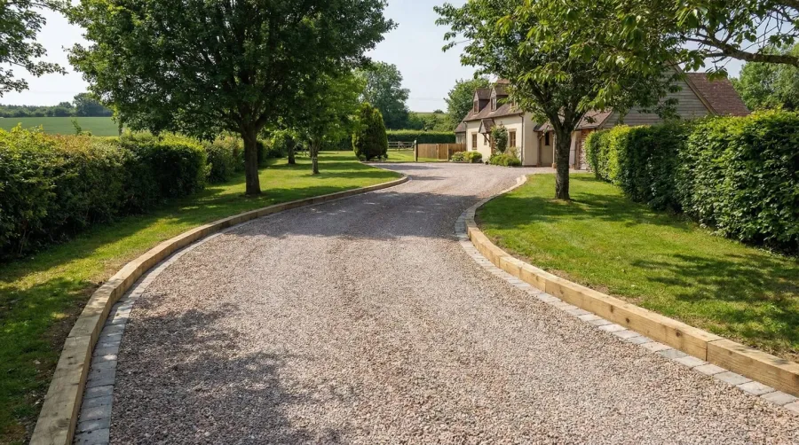 well-maintained gravel driveway showing proper edging and surface condition