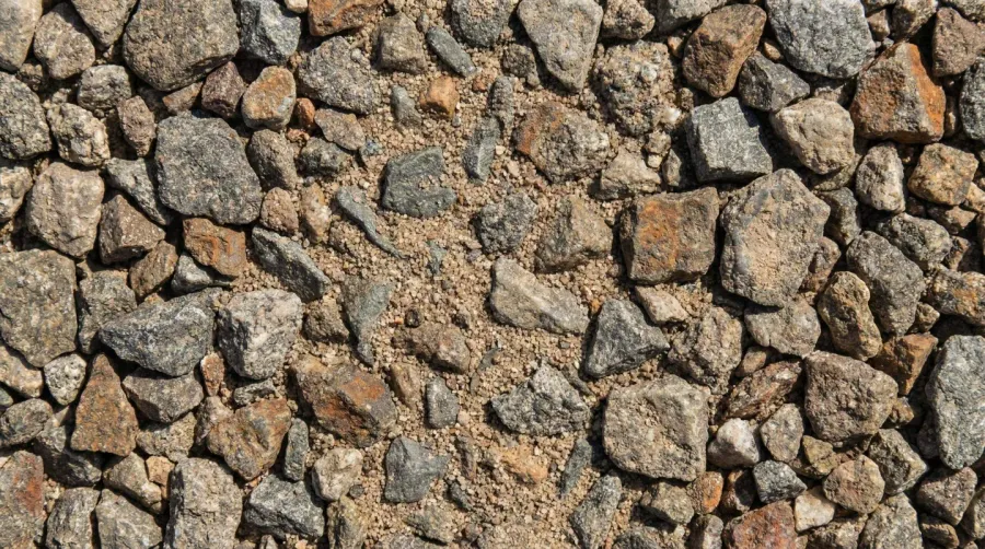 Close-up diagram showing sand particles filling gaps between gravel pieces