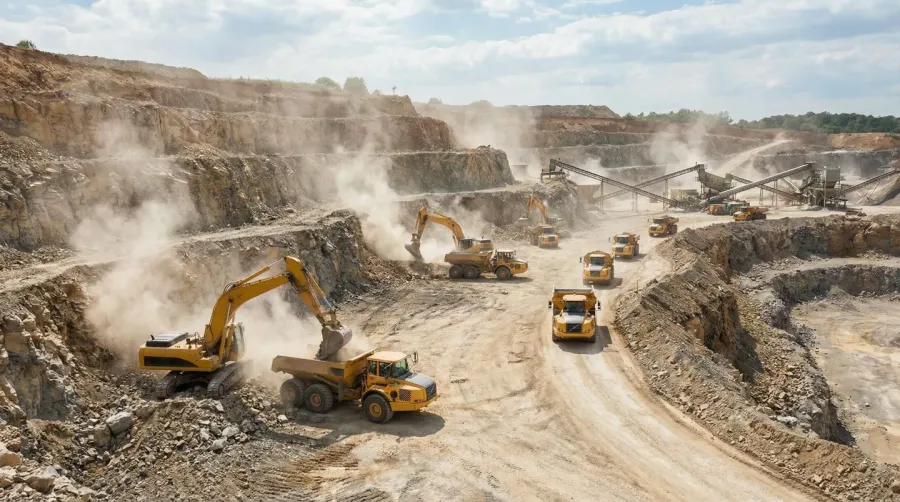 Quarry operation with heavy machinery
