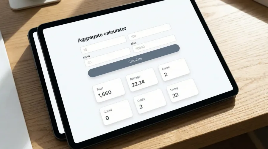 Aggregate calculator tool interface showing input fields and results