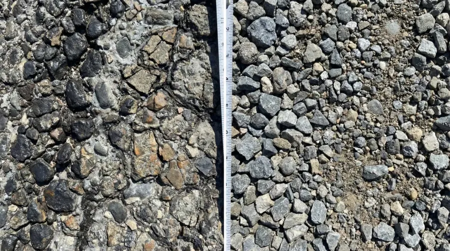 Close-up comparison of recycled asphalt texture versus traditional crusher run gravel