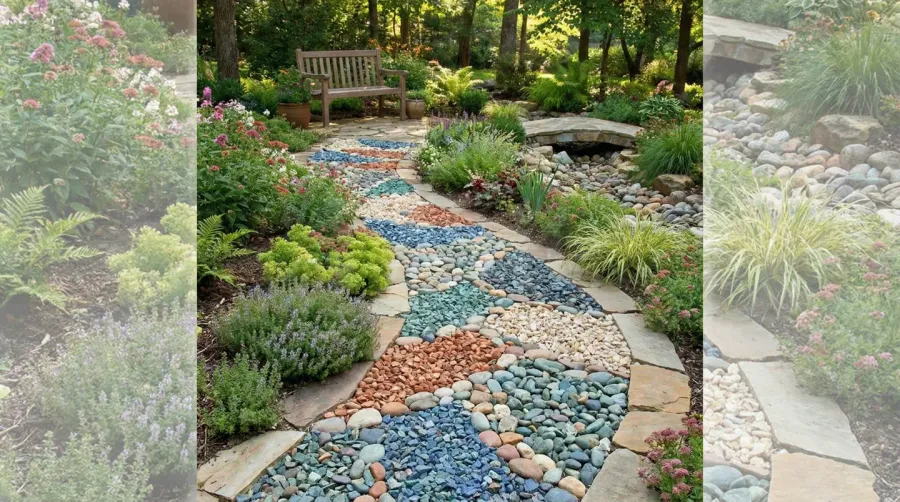 Decorative gravel landscape pathway garden design