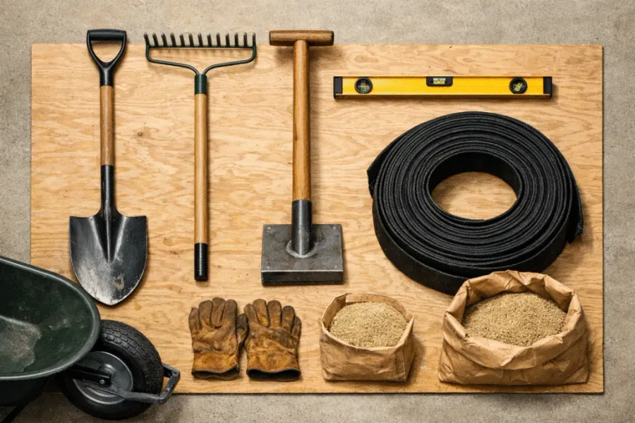 Layout of materials for a DIY patio