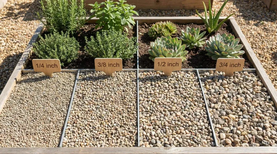 Comparison of different pea gravel sizes in garden beds