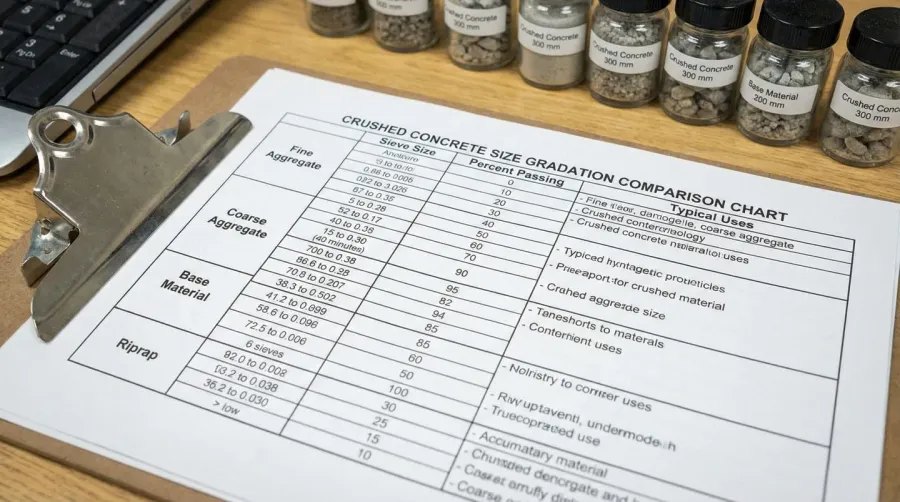 crushed concrete size gradation comparison chart