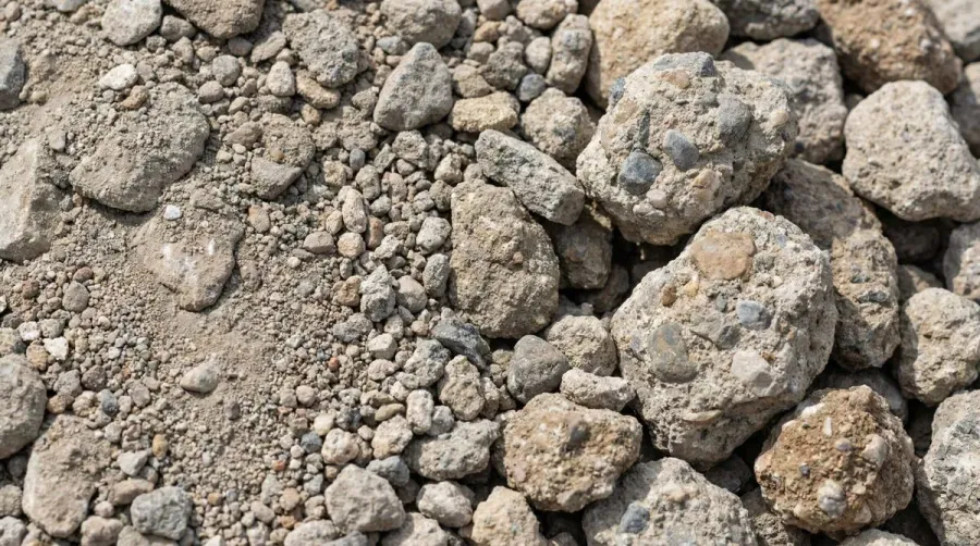 Different sizes of crushed concrete particles