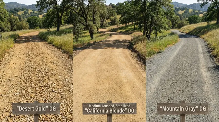 Decomposed granite driveway comparison showing different types