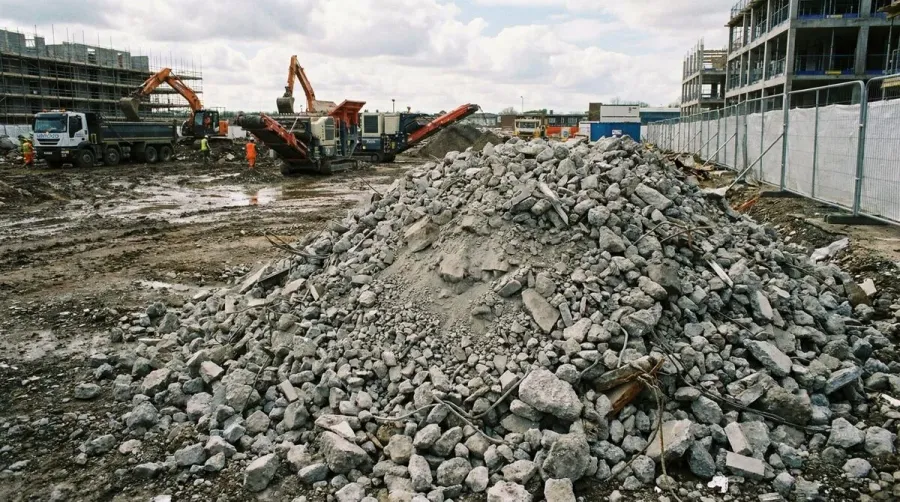 Crushed concrete aggregate pile at construction site in Sarasota Florida