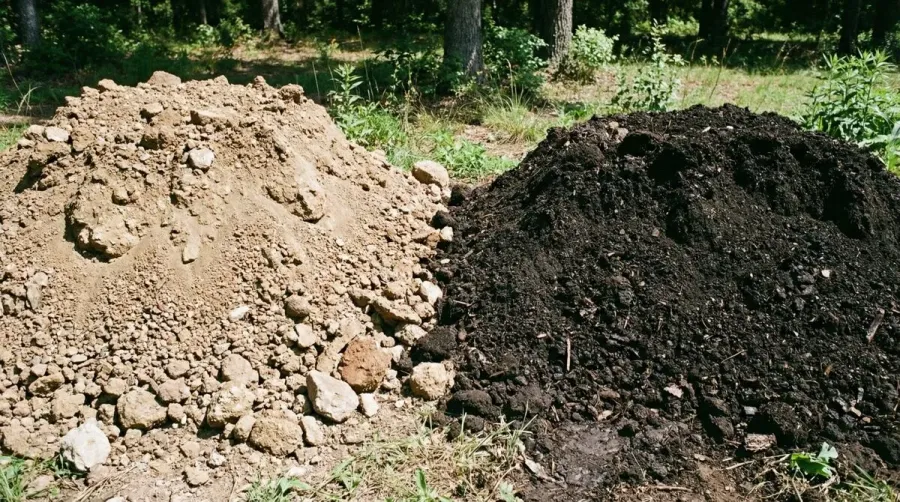 Side by side comparison of fill dirt and black dirt