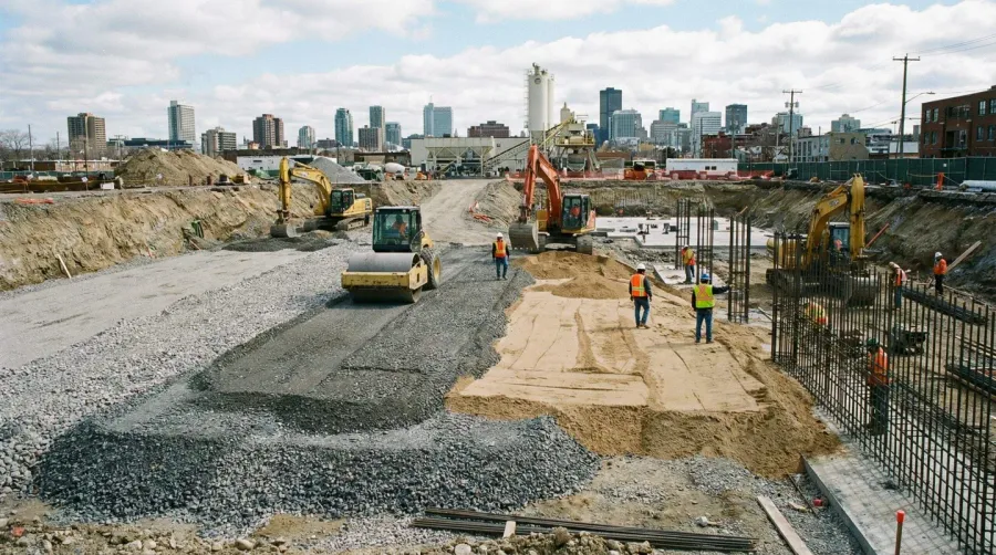 Construction foundation with aggregate base materials
