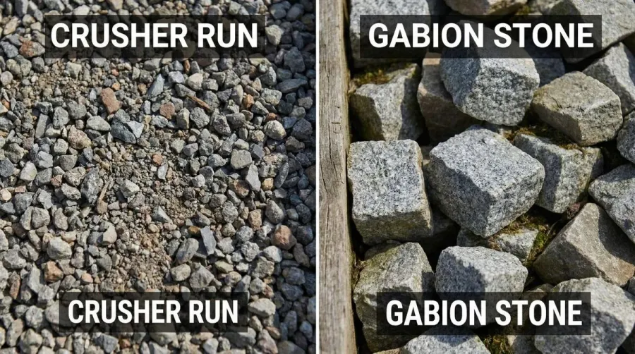 Close up comparison crusher run vs gabion stone textures