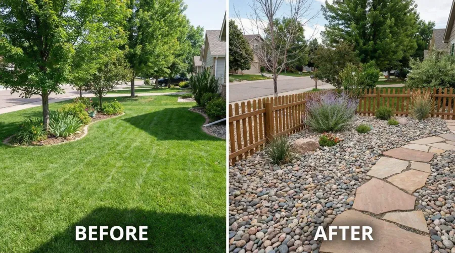 before and after gravel over grass transformation