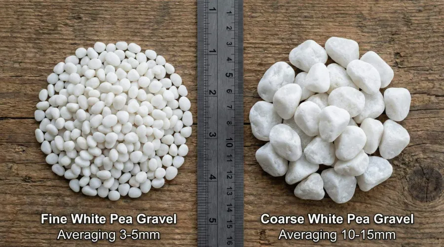 Close-up comparison of white pea gravel texture and size