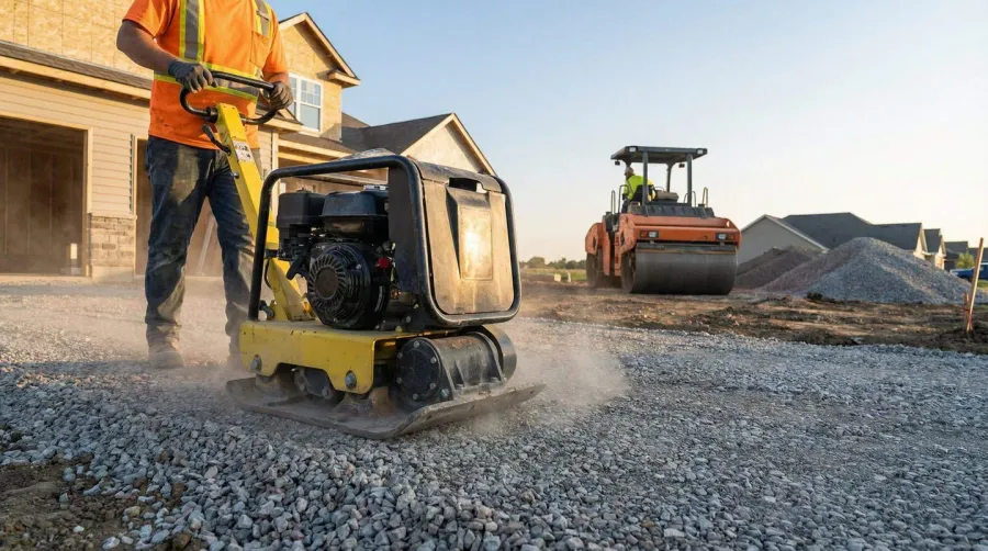 Compaction equipment working on driveway base material