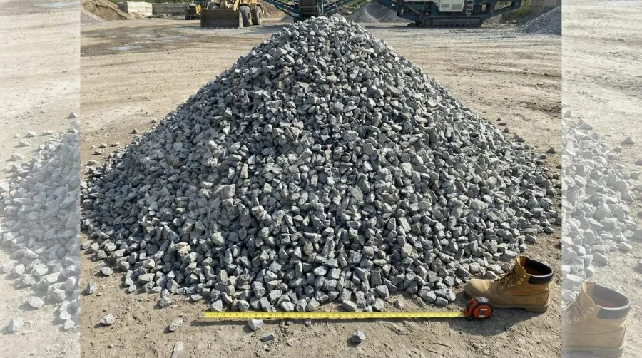 Size 2 gravel pile showing angular crushed stone pieces ranging from 1.5 to 2.5 inches in diameter