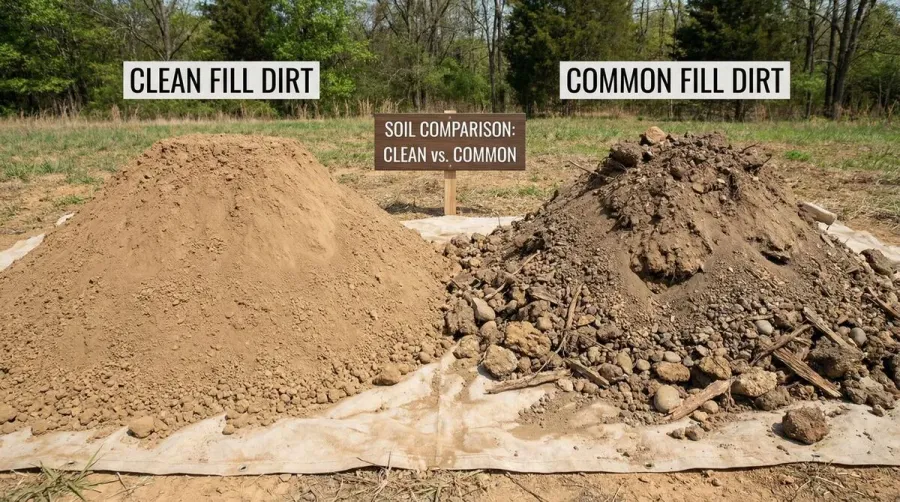 Comparison of different types of fill dirt showing clean and common fill dirt