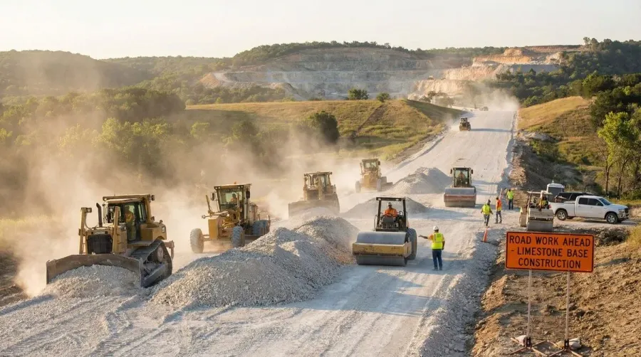 limestone road base construction site