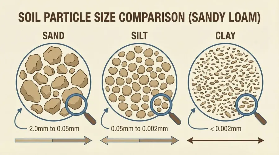Sandy loam particle size comparison diagram